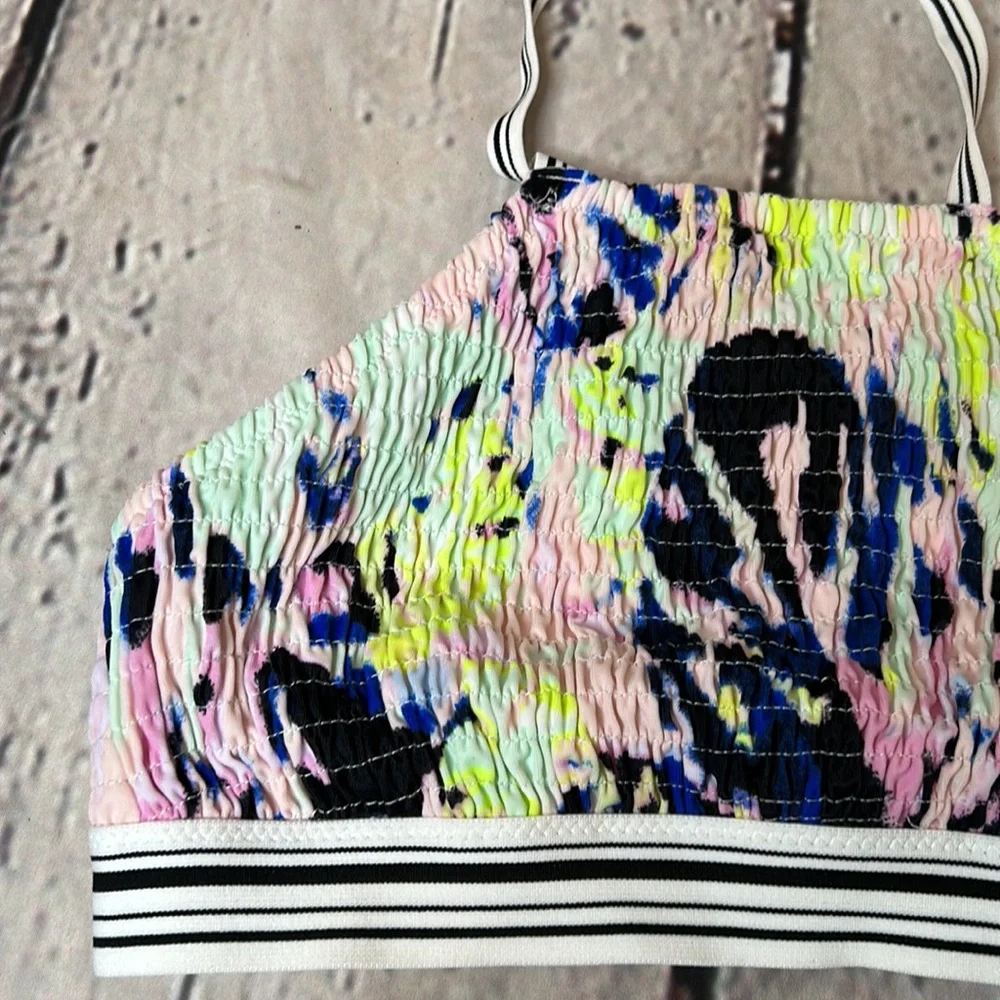 Victoria’s Secret Blue Green Pink Smocked Halter Style Swimsuit Top Size Small